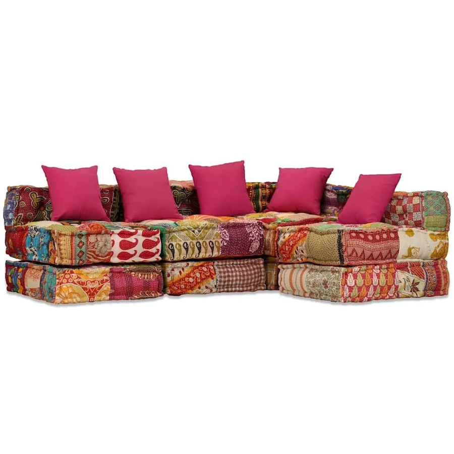 vidaXL Modularer 4-Sitzer Pouf Patchwork Stoff Multicolour B/T/H: 140 x 262 x 58 cm - Bild 2