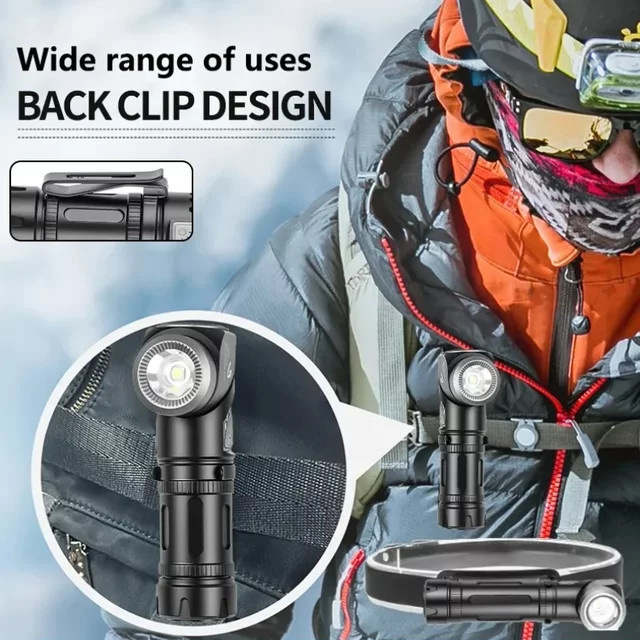 JIASHUAIXIN LED COB Stirnlampe aus Aluminiumlegierung, wasserdicht, wiederaufladbar mit USB-C, schwarz, mit verstellbarem Magnetschwanz und 90 Grad Neigungswinkel - Bild 1