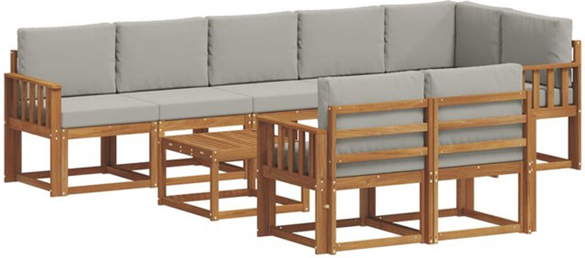 vidaXL Outdoor-Sofagarnitur aus Akazie mit 9-teiligem Set und Kissen in Natur und Hellgrau - Bild 1