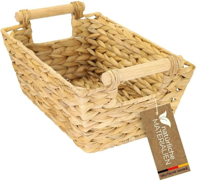 HMF Aufbewahrungskorb aus Wasserhyazinthe und Holzgriffen, Beige, B/T/H: 30 x 20 x 12 cm - Bild 1