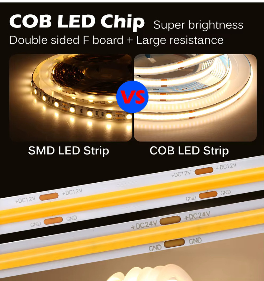 YSRSAI COB LED Streifen dimmbar CCT 2700K-6500K DC24V mit 608 LEDs/m für TV Hintergrundbeleuchtung und Schrankdeko in Weiß - Bild 2