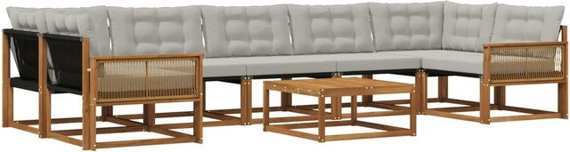 vidaXL Outdoor-Sofagarnitur L-Form aus Akazienholz mit 8 Kissen in Braun und Hellgrau - Bild 1