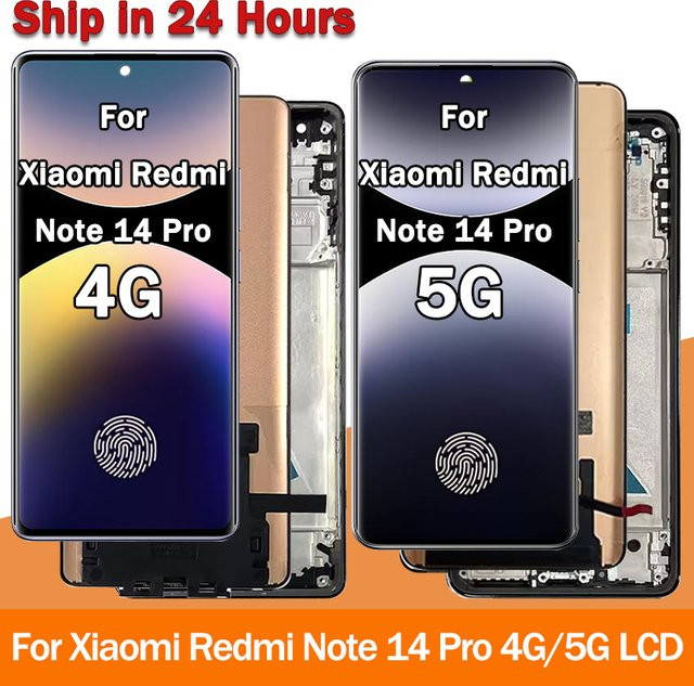Xiaomi Redmi Note 14 Pro 4G und 5G Ersatzdisplay mit 6,67 Zoll AMOLED Touchscreen Digitizer und Rahmen - Bild 1