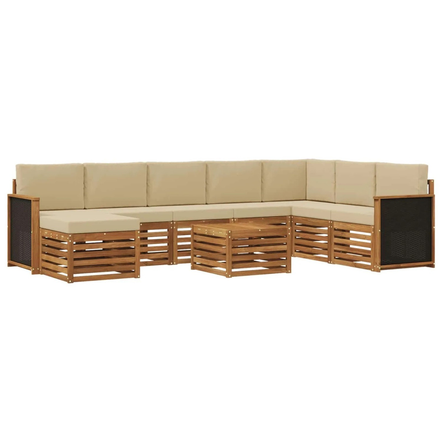 vidaXL Sofagarnitur aus Massivholz Akazie in Natur-Beige mit Latten-Design und Armlehnen - Bild 2