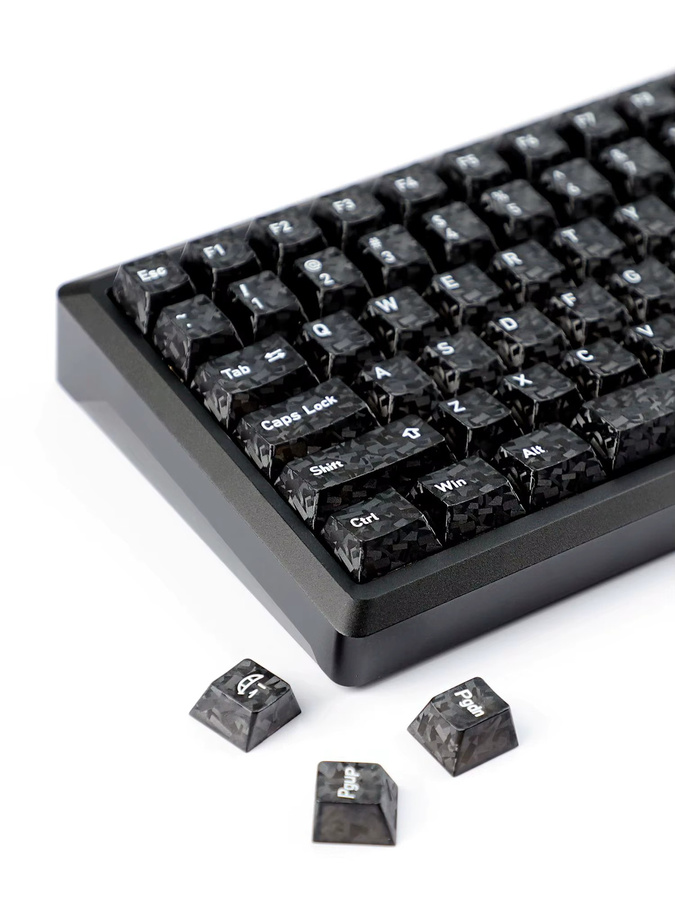 YMDK Cherry Keycaps mit Carbonfaser-Textur und Top-Print für MX mechanische Tastaturen in Schwarz, 136 Tasten mit Englisch, Russisch, Koreanisch und Japanisch - Bild 5