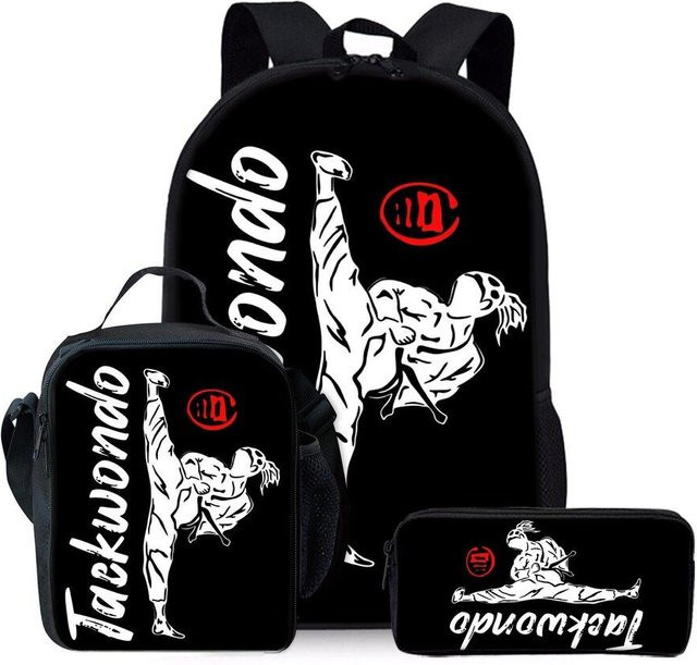 BAOERYE Dreiteiliges Rucksack-Set für Kinder mit Taekwondo und Judo Motiv in Schwarz - Bild 1