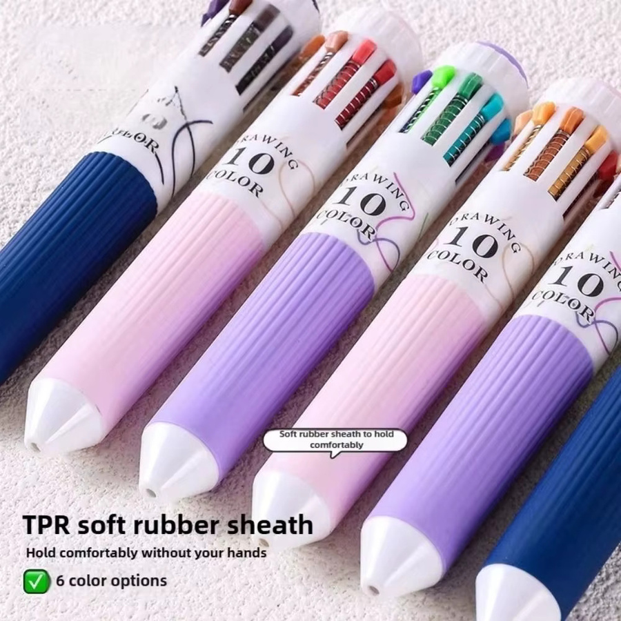 3er Set bunte Mehrfarben-Kugelschreiber mit 10 Farben und 0,8 mm Schriftdicke für Zeichnungen und Markierungen - Bild 3