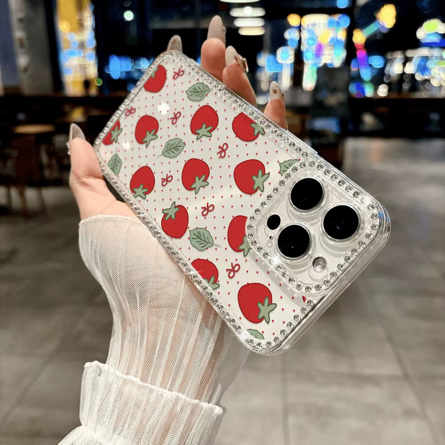 Caynes Transparente Handyhülle mit Erdbeer-Fliege für iPhone 17 16 15 14 13 12 Pro Max Air, Stoßfeste Kunststoff-Schutzhülle - Bild 3