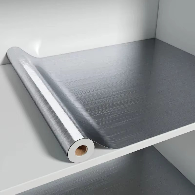 Dekorative PVC-Edelstahl-Tapete in Silber gebürstet, wasserdichte und ölbeständige Klebefolie für Küche, Kühlschrank und Schrank - Bild 3