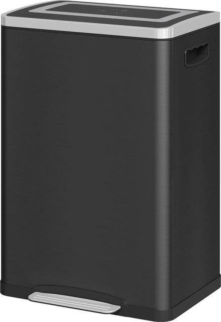 HOMCOM Doppelabteil Mülleimer aus Edelstahl mit Pedal, 2 x 20L, Schwarz, Soft-Close-Deckel und herausnehmbare Inneneimer - Bild 1