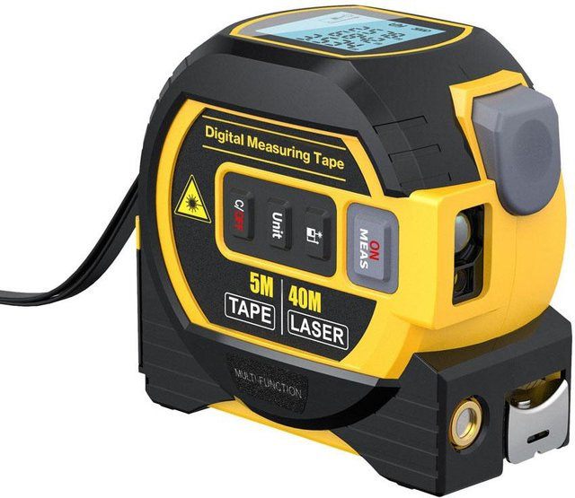 Kkmoon 3-in-1 Laser-Entfernungsmesser mit Maßband und Lineal, 40 m Reichweite, LCD-Display mit Hintergrundbeleuchtung, Gelb - Bild 1