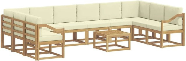 vidaXL Outdoor-Sofagarnitur in L-Form aus Akazienholz mit 11 Kissen in Weiß und Beige - Bild 1