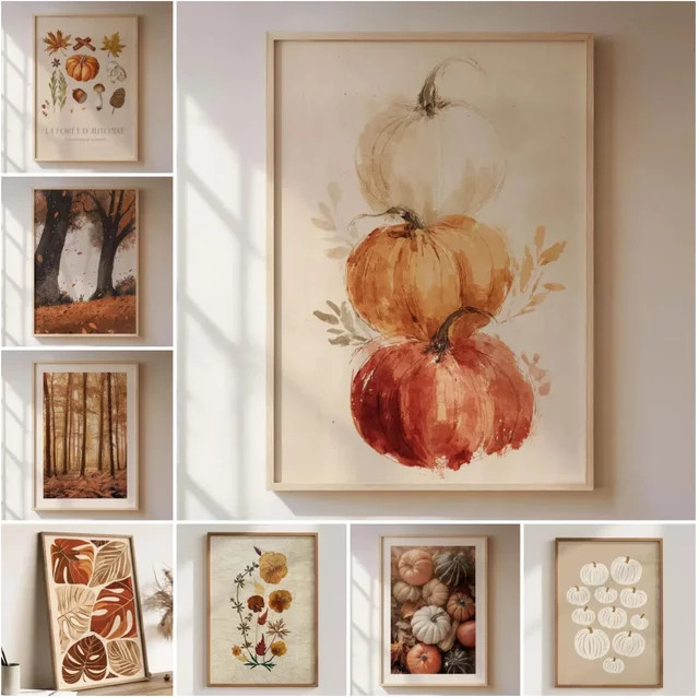 Potdemiel Herbstliches Kürbis-Poster in Orange im Boho-Stil als Naturdekoration für Landhaus und Halloween - Bild 1