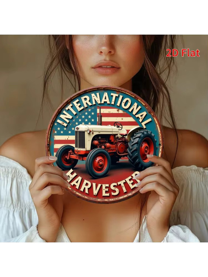 Potdemiel Vintage Metallschild International Harvester Traktor Design, rund, mehrfarbig, Durchmesser: 19,81 cm - Bild 6