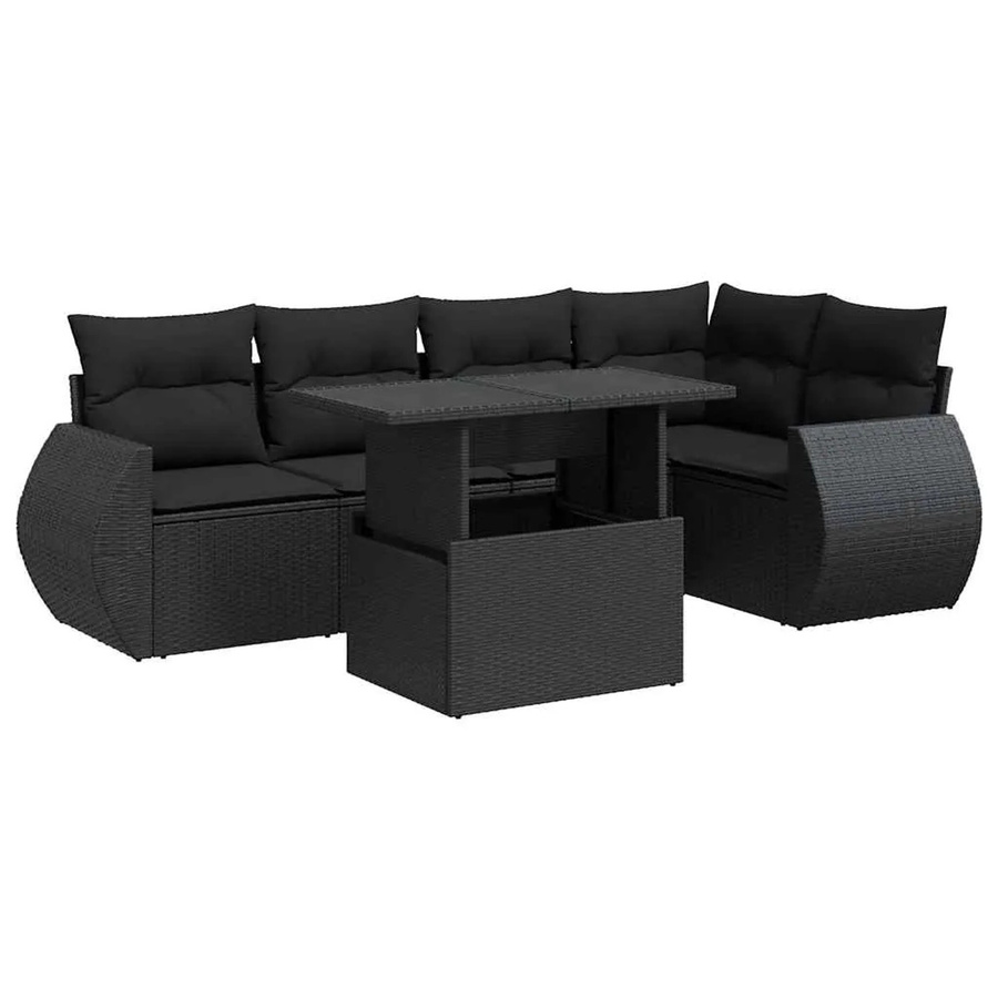 vidaXL 6-tlg Garten-Sofagarnitur in L-Form aus schwarzem Poly-Rattan mit Kissen und pulverbeschichtetem Stahlgestell - Bild 2
