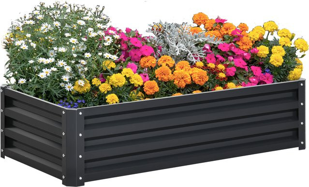 Outsunny Hochbeet aus verzinktem Stahl als Pflanzkasten für Gemüse und Kräuter, Grau, B/T/H: 120 x 60 x 30,5 cm - Bild 1