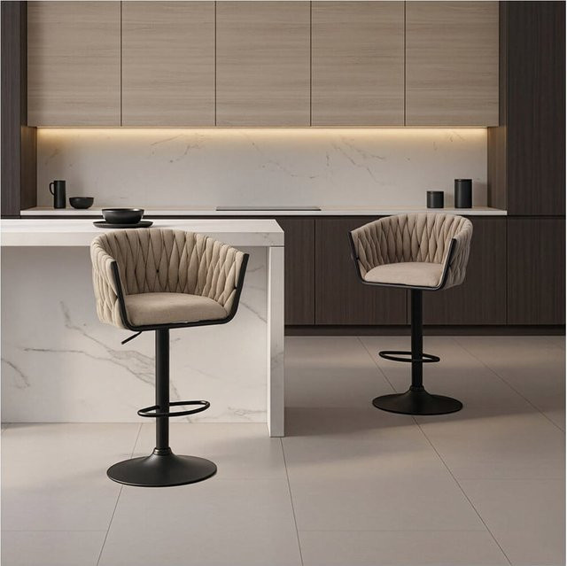 HOME DELUXE Barhocker SAMIR höhenverstellbar gewebt 4er Set Dunkelgrau - Bild 1