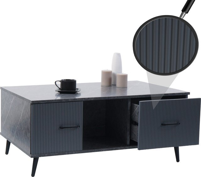 Couchtisch MCW-N89 aus Melamin Holz in Grau mit Marmor-Optik, B/T/H: 100 x 43 x 60 cm - Bild 1