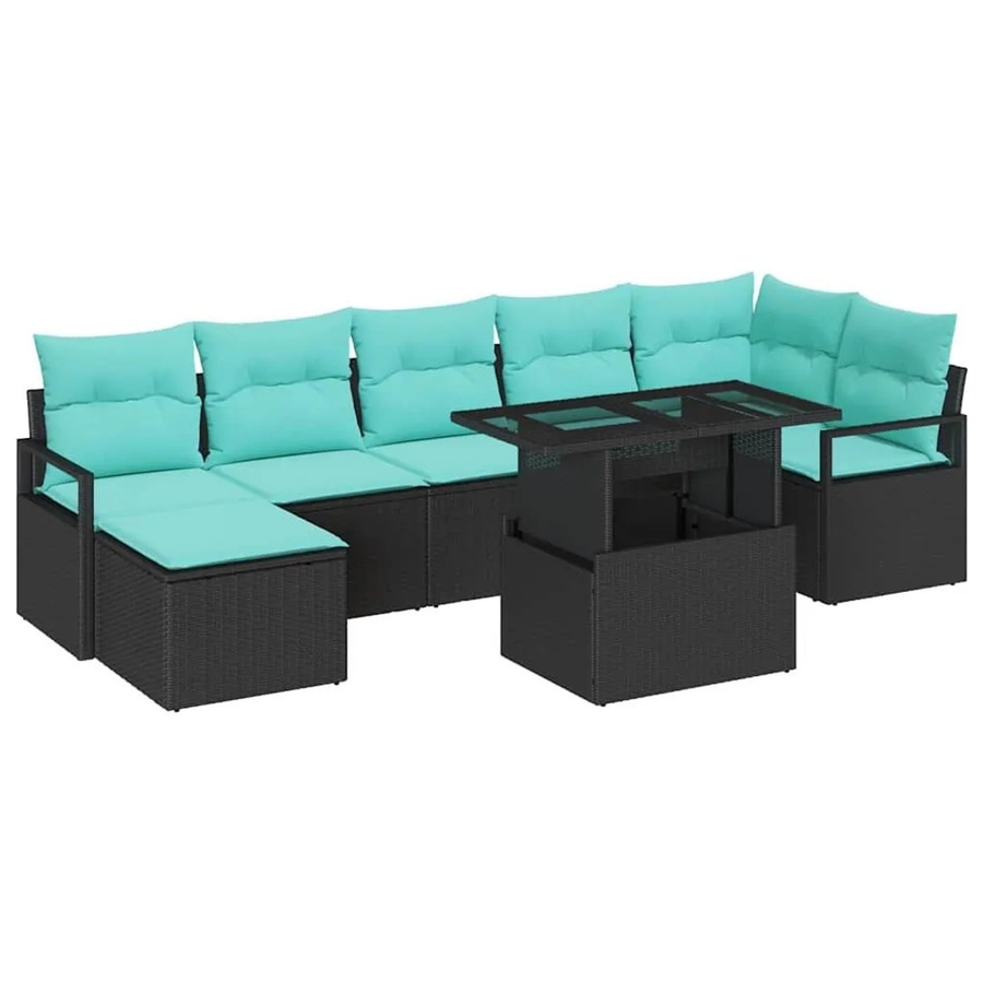 vidaXL Garten-Sofa-Set 8-teilig aus Poly-Rattan in Schwarz und Blau mit Kissen und Tisch - Bild 2