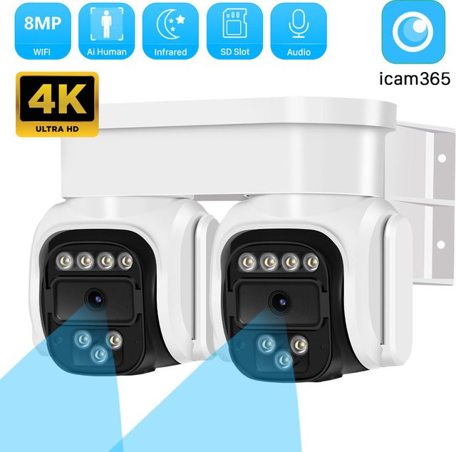 ANBIUX 4K 8MP Dual-Lens Außenkamera mit Dual-Screen, WiFi IP-Kamera mit AI Human Tracking und PTZ-Funktion, Weiß - Bild 1