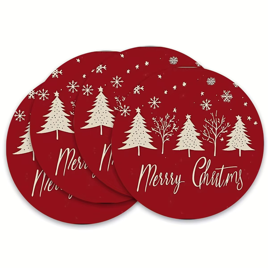VIKAMA 4-teiliges Set weihnachtliche Platzsets aus Leinen in Rot mit Grafikdesign, rund, Durchmesser: 38 cm - Bild 5