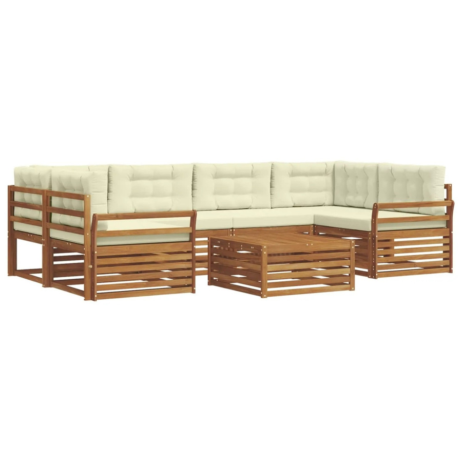 vidaXL Outdoor-Sofagarnitur 8-teilig in L-Form aus Akazienholz mit Kissen in Natur und Creme - Bild 2