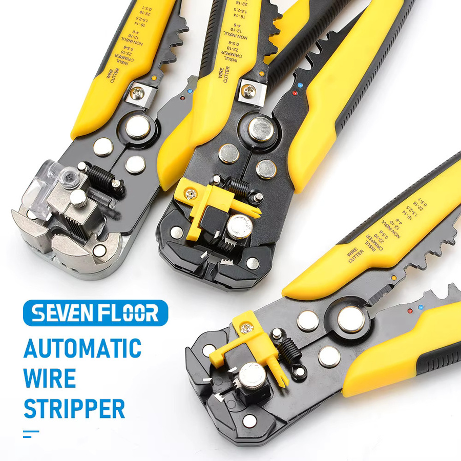 Professionelles Elektriker Werkzeug Set mit Kabelstripper, Cutter und Crimper in Gelb - Bild 2