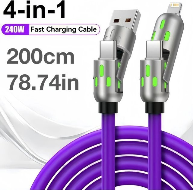 4-in-1 240W USB-C Schnelllade-Datenkabel Multifunktions-Ladekabel in Lila - Bild 1