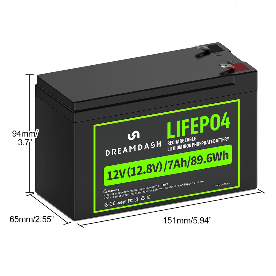 Dreamdash 12V 7Ah LiFePO4 Akku 89,6Wh Wiederaufladbare Lithium-Eisenphosphat-Batterie mit integriertem BMS und F2 Anschluss in Schwarz - Bild 9