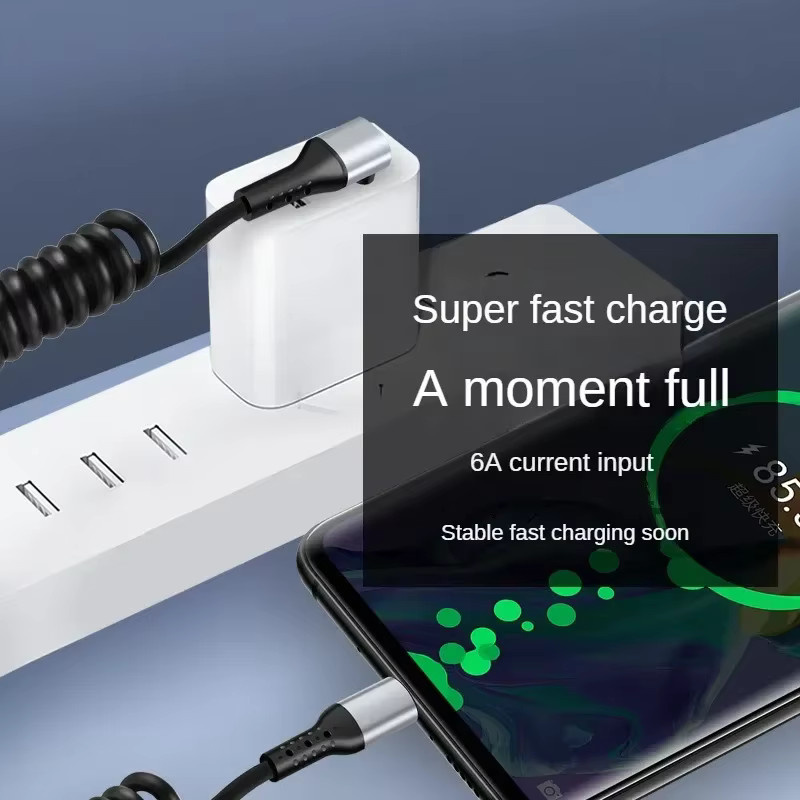 OIITH USB Typ C Schnellladekabel 66 W mit 90 Grad Feder-Design in Schwarz für Samsung und Xiaomi - Bild 2
