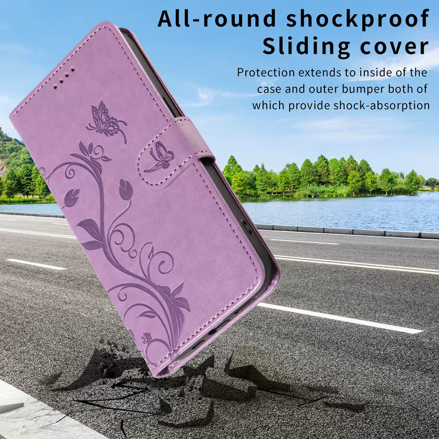 Leder-Magnetetui mit Schmetterlings-Blumen-Design für Xiaomi Redmi Note Pro Plus 5G 4G 12S 14S als Brieftaschen-Hülle Flip Cover in Lila - Bild 5
