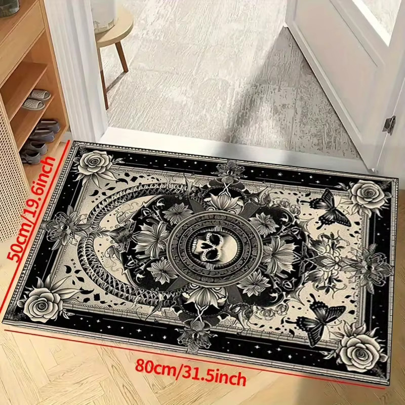 VIKAMA Gothic Skull Floral Fußmatte mit Rosen-Print, rutschfest und waschbar, Rechteckig, B/T: 60 x 40 cm, Multicolour - Bild 4