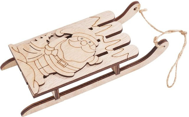 VBS Weihnachtsanhänger Weihnachtsmann mit Schlitten aus Holz in Beige - Bild 1