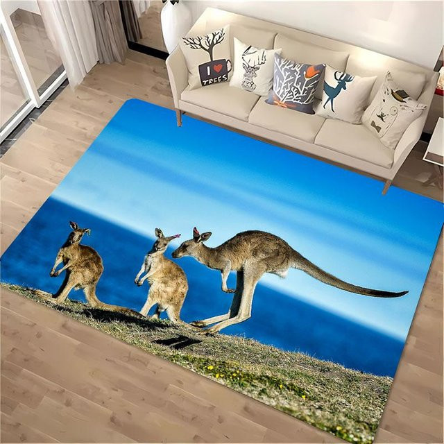 AISILK MOON 3D HD Bereichsteppich Australien Känguru, rutschfester und waschbarer Kinderteppich aus Polyester, B/B: 100 x 150 cm, Mehrfarbig - Bild 1