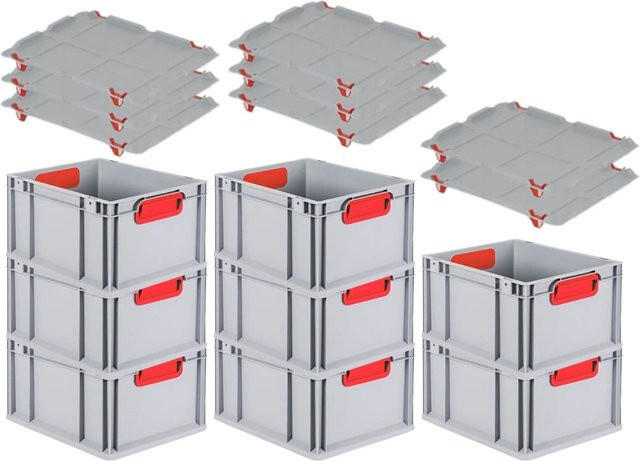 PROREGAL Spar Set 8x Eurobox Nextgen Color mit Auflagedeckel und Schiebeschnappverschlüssen, Farbe Rot, H x B x T: 22 x 30 x 40 cm - Bild 1