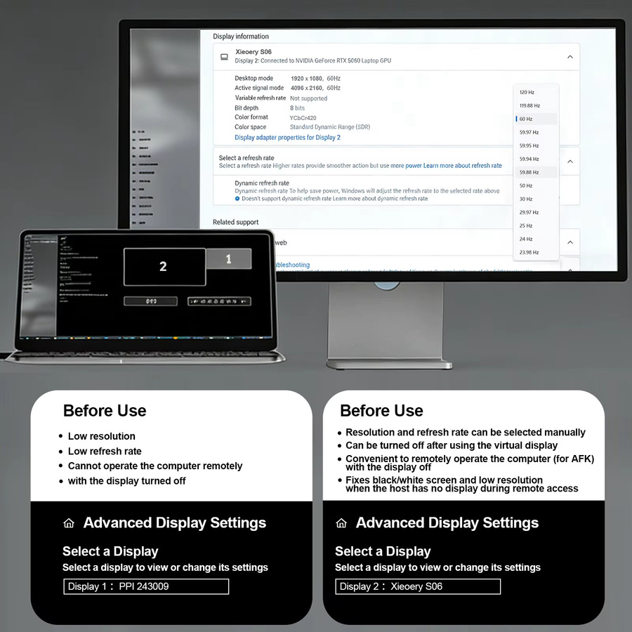 Xieoery 4K HDMI EDID Emulator für Remote Desktop, KVM und Headless Server mit Unterstützung für 3840x2160@60Hz und Multi-Resolution - Bild 5