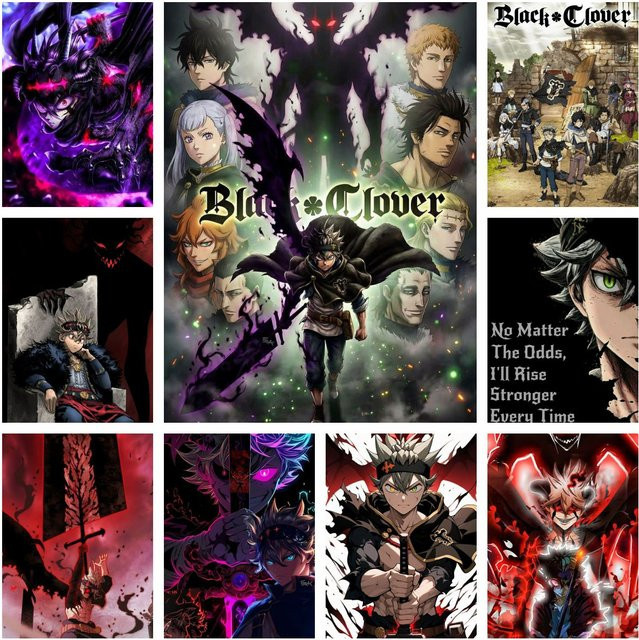 Potdemiel Black Clover 5D DIY Vollrund-Diamantmalerei in Multicolour als ästhetische Dekoration für dein Wohnzimmer oder Schlafzimmer - Bild 1