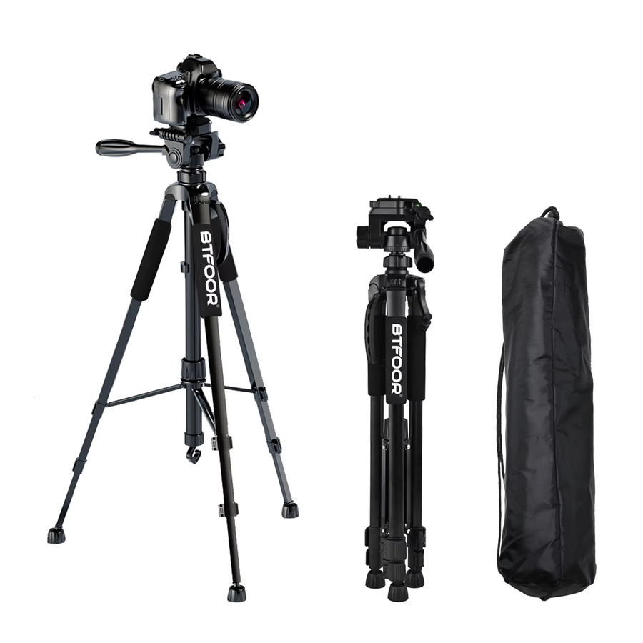 BTFOOR Aluminium Kamera Stativ mit Pan-Kopf für DSLR und SLR, Schwarz, Höhe: 140 cm - Bild 4