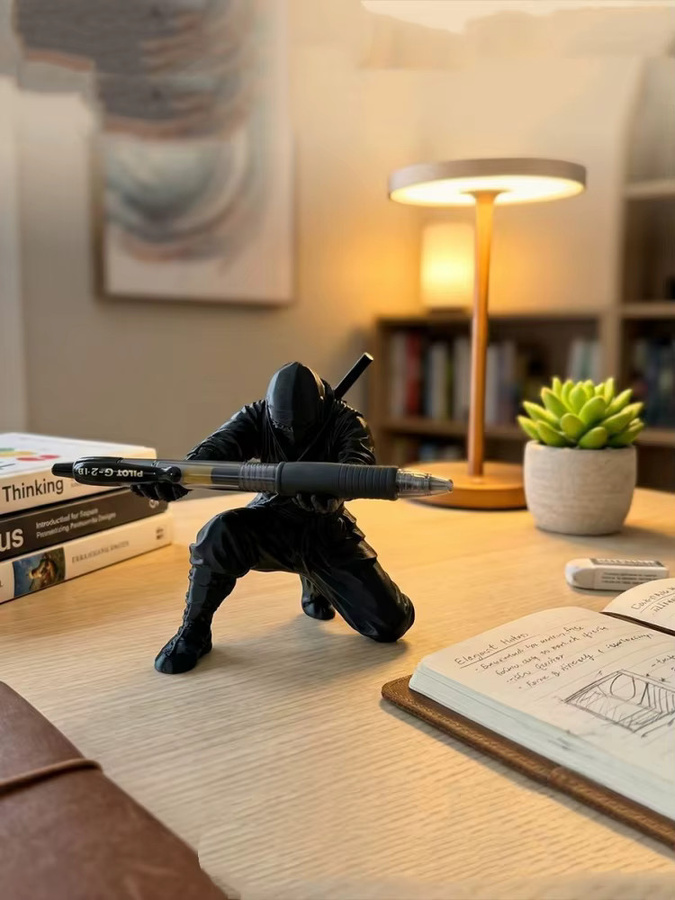 Ninja Stifthalter aus Kunststoff in Schwarz als kreatives Schreibwaren-Aufbewahrungsornament für deinen Schreibtisch - Bild 6