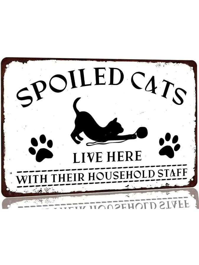 MINISO Metall-Blechschild Spoiled Cats Live Here with Their Household Staff als Vintage Wanddekoration für Haustierliebhaber, Weiß, Breite: 20 cm, Höhe: 20 cm - Bild 2