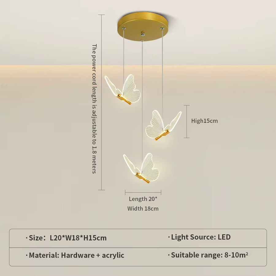 Moderne LED Schmetterling-Pendelleuchte von ludengchaoshi in Gold/Messing mit 3-Farben-Licht für Wohnzimmer und Esszimmer - Bild 3