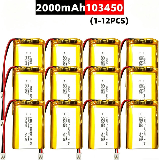 SMARTOOOLS Wiederaufladbarer Polymer-Lithium-Akku 3,7 V 2000 mAh mit JST PH2.0-Stecker in Gelb für Kamera, GPS-Navigator und MP5-Headset - Bild 1