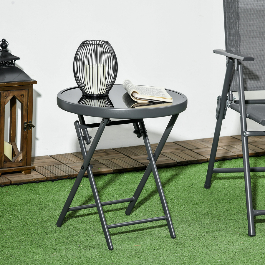 Outsunny Beistelltisch aus Glas in Schwarz, runder klappbarer Campingtisch für Balkon, Terrasse, Wohnzimmer und Büro, B/T/H: 45 x 45 x 50 cm - Bild 2