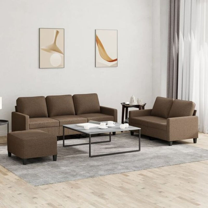 3-tlg. Sofagarnitur vidaxl in Braun aus Stoff mit Metallgestell und Kissen im modernen Design - Bild 1