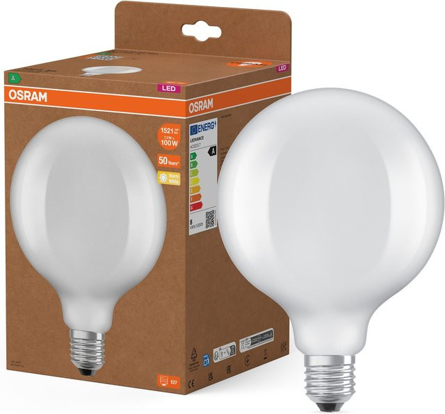Osram LED Filament Classic Globe LED-Lampe, Warmweiß, 7,2 W, 1521 lm, Matt, Energieeffizienzklasse A - Bild 1