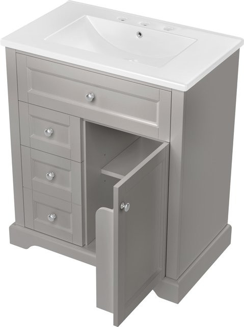 Aosom Badezimmerschrank mit Waschbecken in Grau, Bodenstehender Schrank mit verstellbaren Ablageflächen und feuchtigkeitsbeständigem Design, B/T/H: 76 x 46 x 87 cm - Bild 1