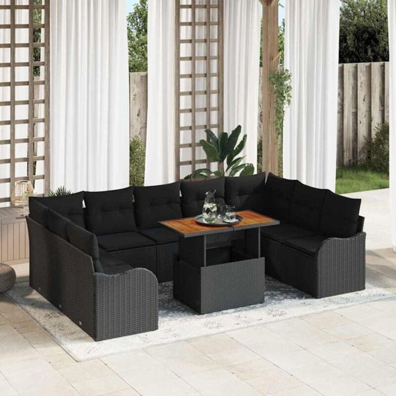 Vidaxl Garten-Sofa-Set aus Poly-Rattan mit Speicherfunktion in Schwarz, 10-teilig - Bild 1