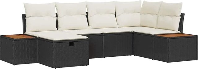 vidaXL Gartensofa-Set aus Poly-Rattan in Schwarz mit Kissen, 6-teilige L-Form Lounge-Garnitur für Garten und Terrasse - Bild 1
