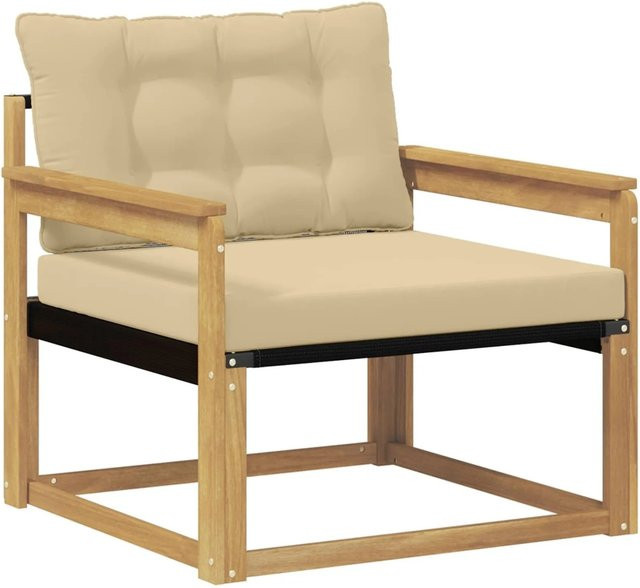 vidaXL Outdoor-Sofagarnitur aus massivem Akazienholz und Textilene in Weiß und Beige - Bild 1