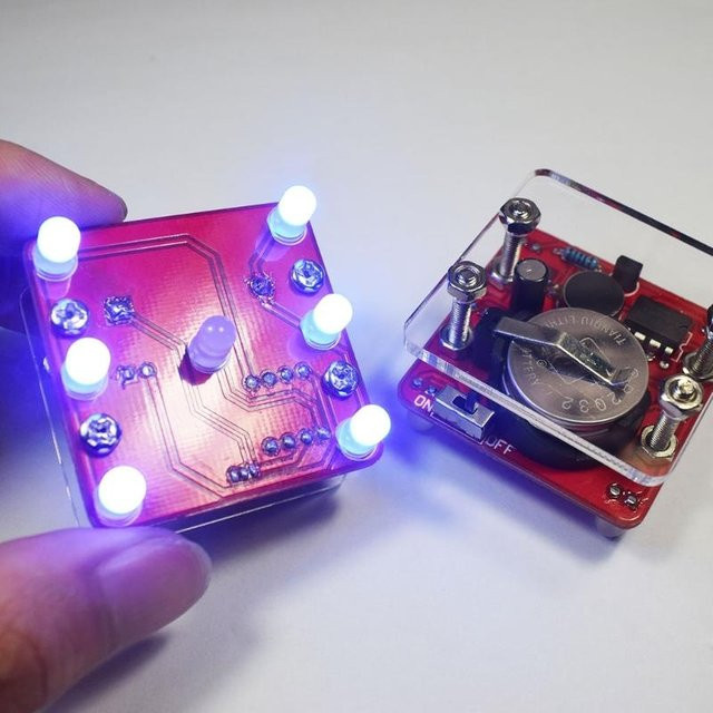 OOTDTY Swing Shaking LED-Würfel-Set, DIY-Elektronik-Kits, Gelb - Bild 1